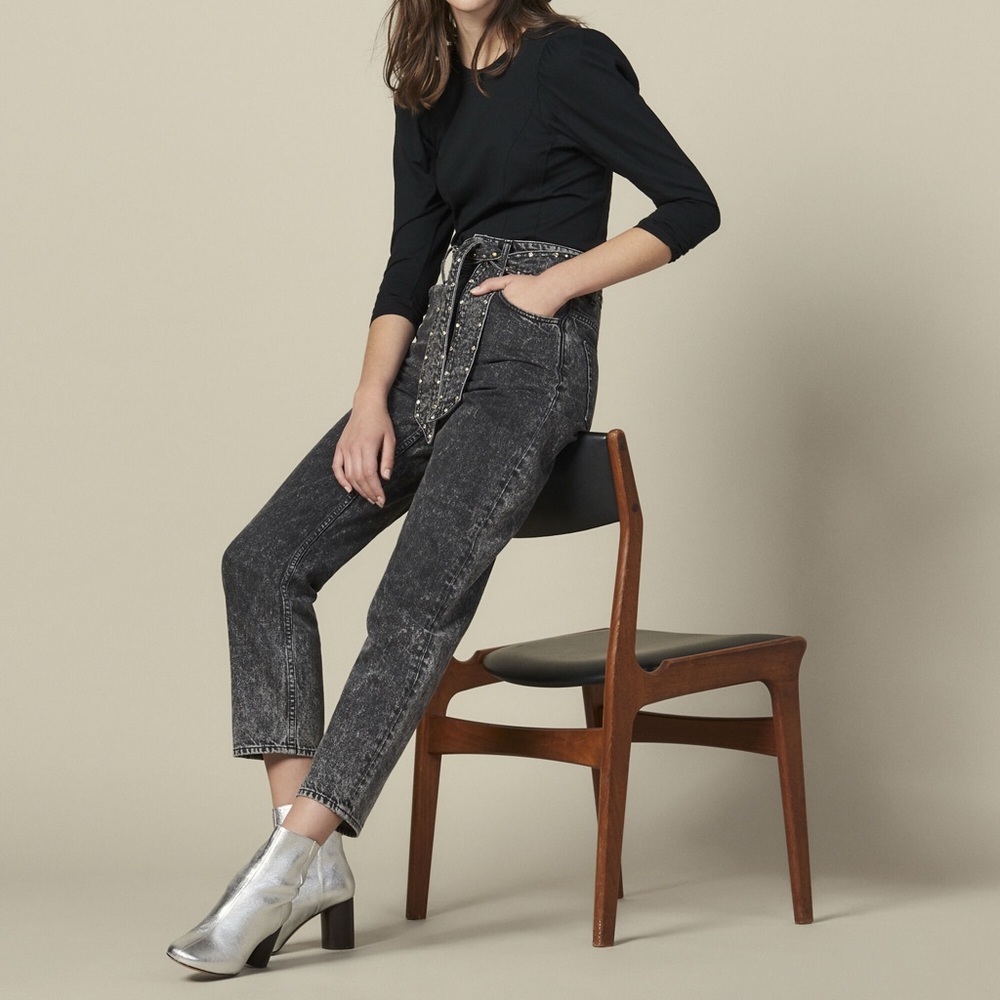 Sandro Paris Acid Wash Denim High-Rise Tapered Jeans